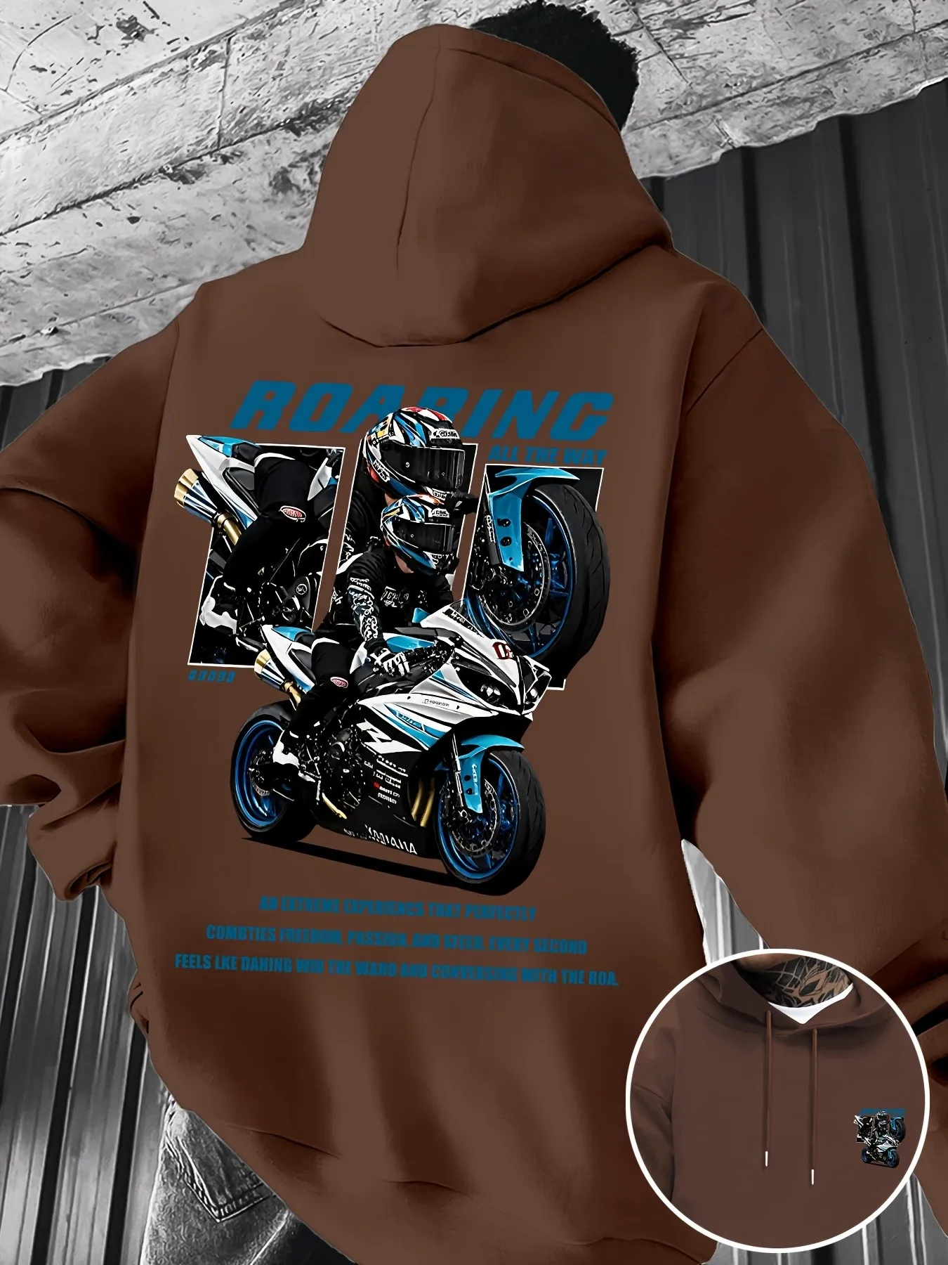 2026 Autumn/Winter New Style Street Casual Simple Fashion Comfortable 3D Motorcycle Pattern Printed Men's Hooded Sweatshirt