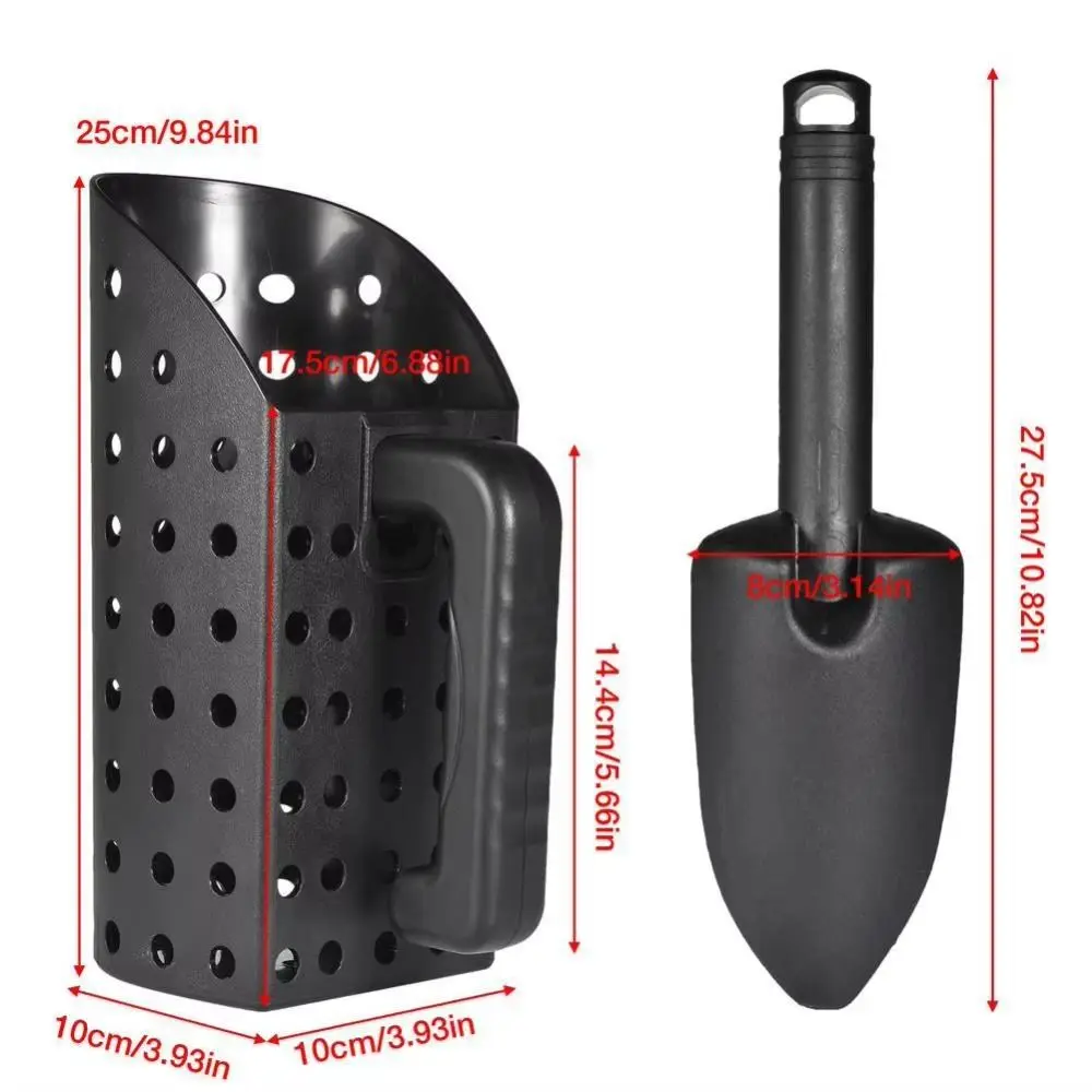 2 Stuks Plastic Zand Scoop Schop Set Graafgereedschap Met Handvat Strand Schop Zand Zeef Hoge Efficiënte Zwarte Strand Vindt Scoop