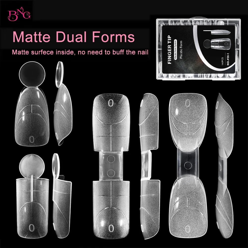 

BNG Matte Dual Form for Gel Builder Reusable Nail Extension Mold Short Square Oval Coffin Top Forms No Need To Buff 140PCS