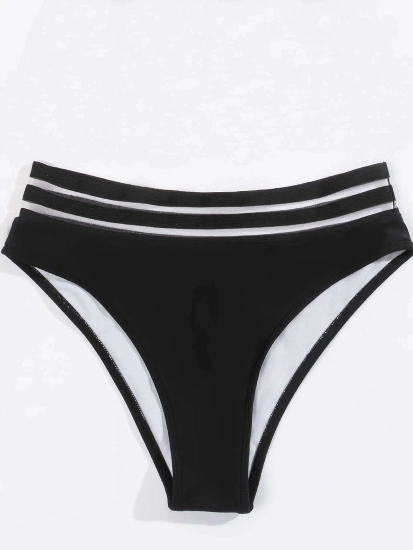

Black Contrast Mesh Bikini Bottom With Striped Waistband