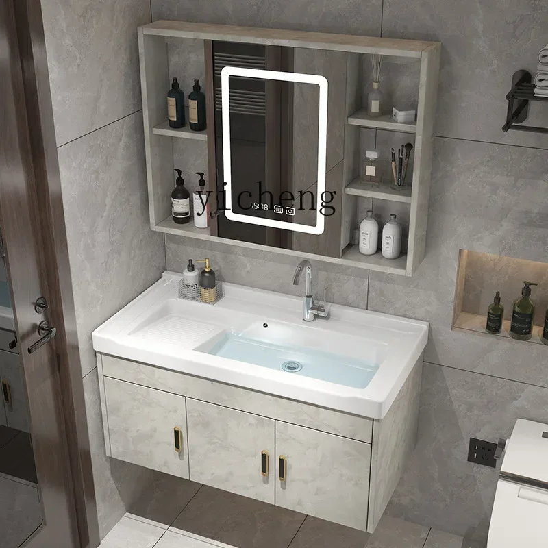 i10.10-Solid Wood Bathroom Cabinet Combination Integrated Ceramic Laundry Basin Bathroom Balcony Laundry Basin Hanging