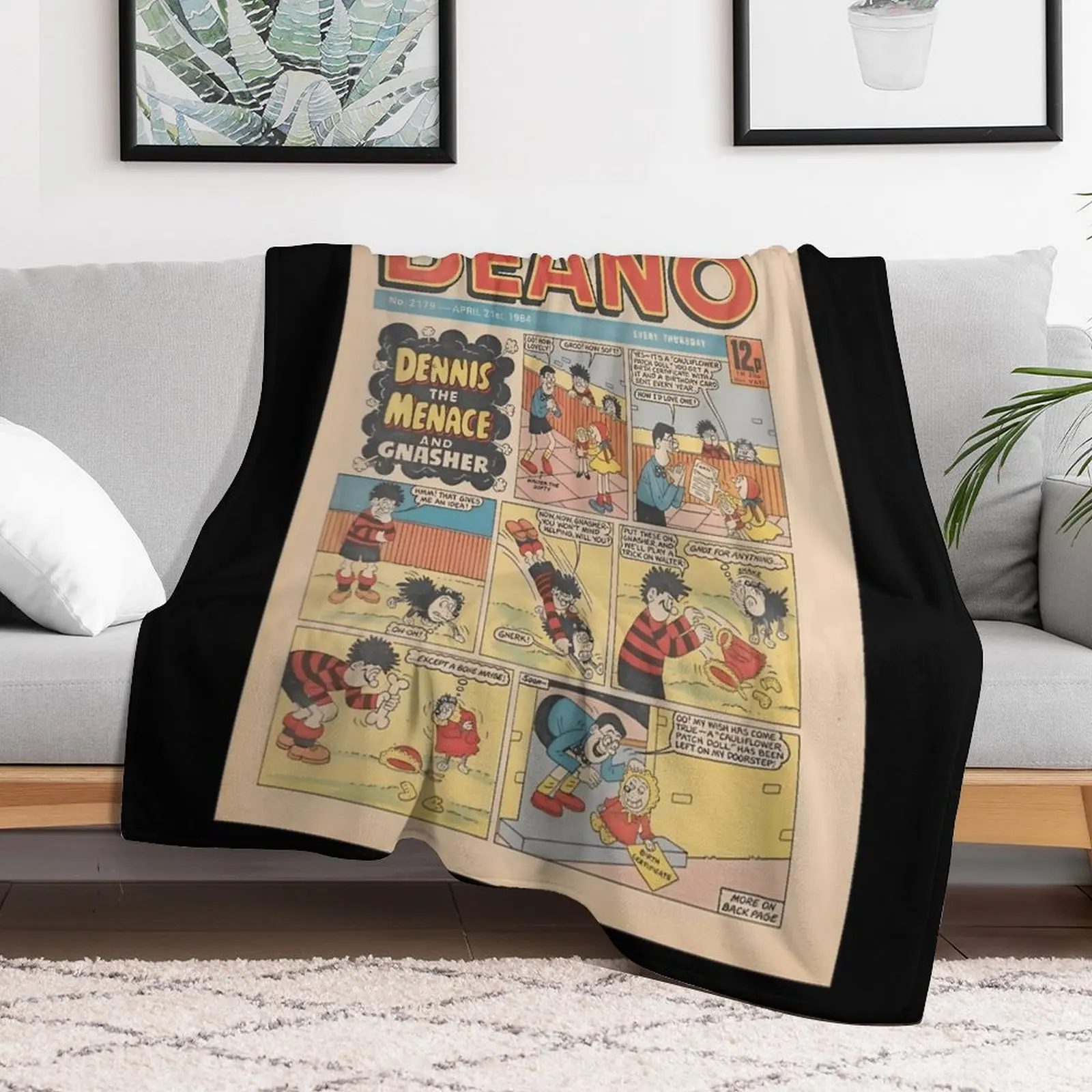 Vintage/Retro 1984 Beano Front cover. Classic Dennis the menace and Gnasher, vintage style. Throw Blanket Single Blankets