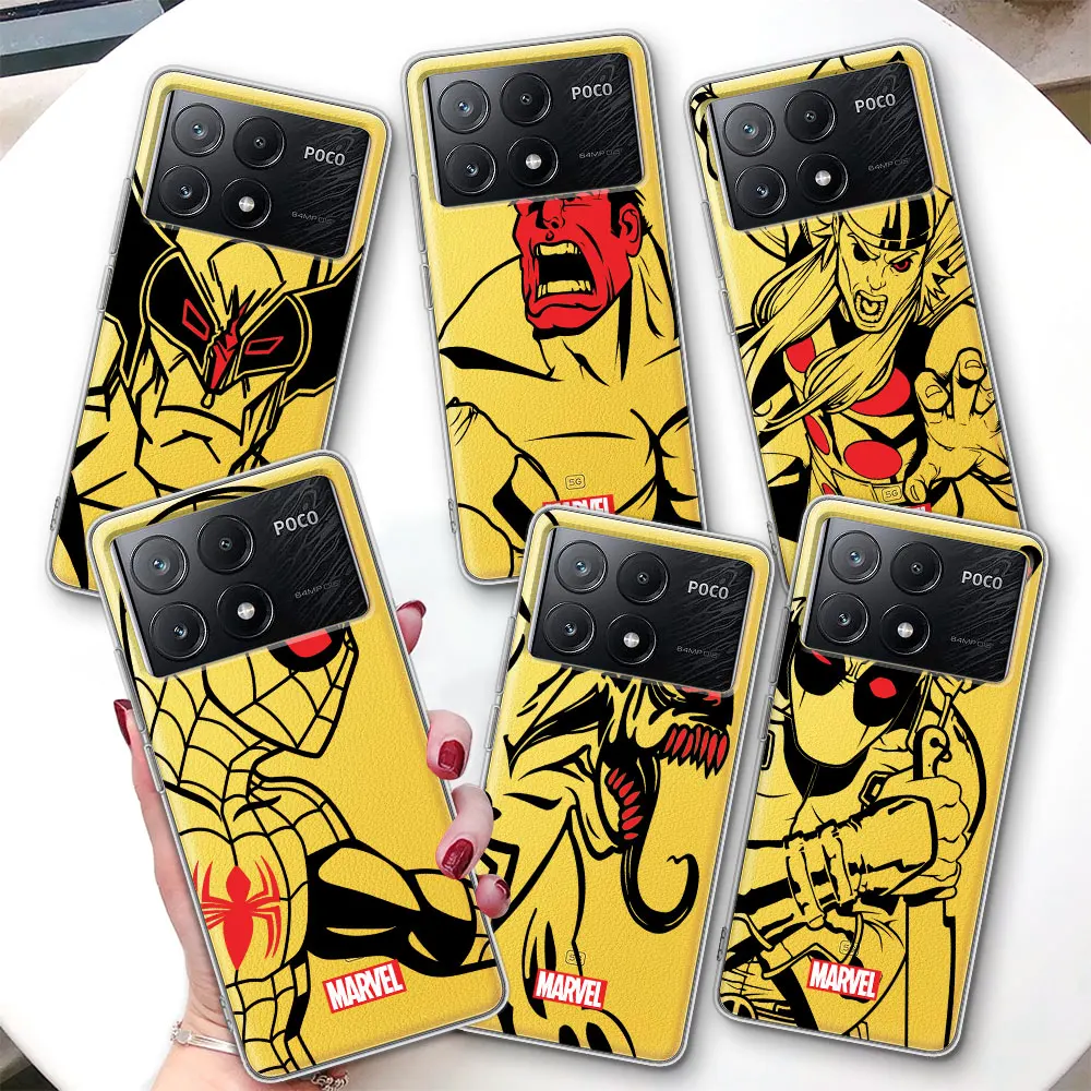 Marvel superhero cartoon Case for Xiaomi Poco X6 F4 M5 X3 M3 M5s X4 X5 F1 F3 F5 M4 F2 Pro TPU Soft Transparent Phone Cover Anime