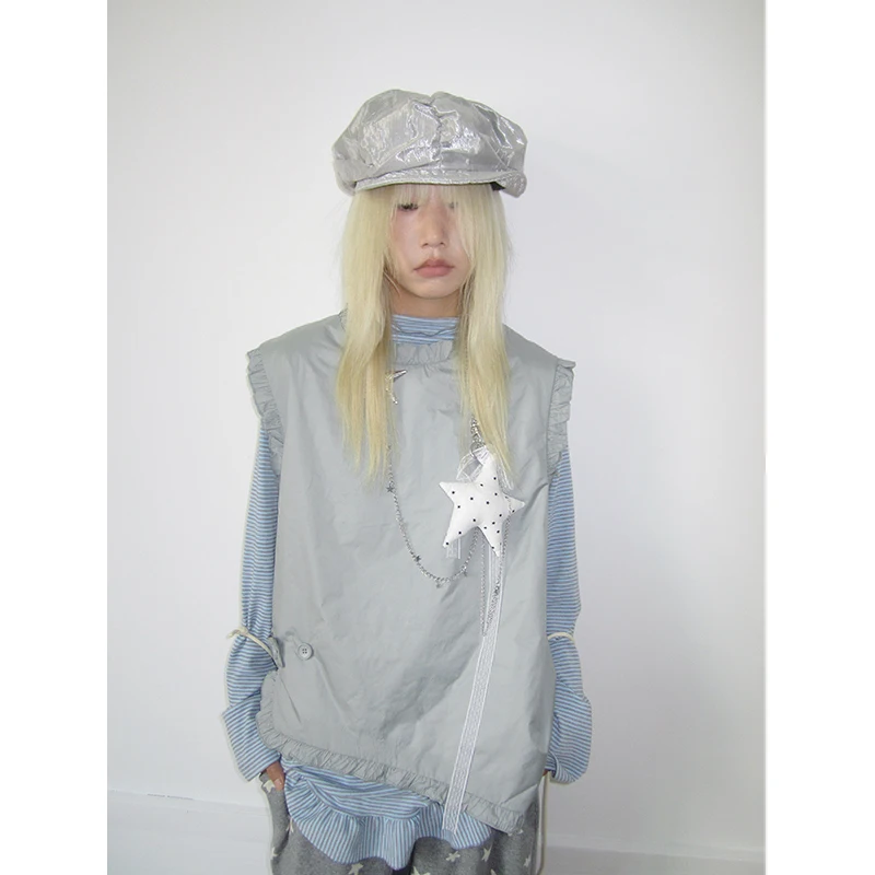 

Осенний новый корейский дизайн, жилет с открытыми плечами, женский неводная многослойная универсальная майка свободного покроя