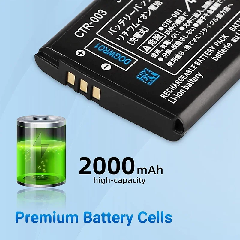 2000mAh 3.7V CTR-003 Rechargeable Lithium Battery Pack for Nintendo 3DS 2DS 2DS XL with Screwdriver Accessories Tool Batteria