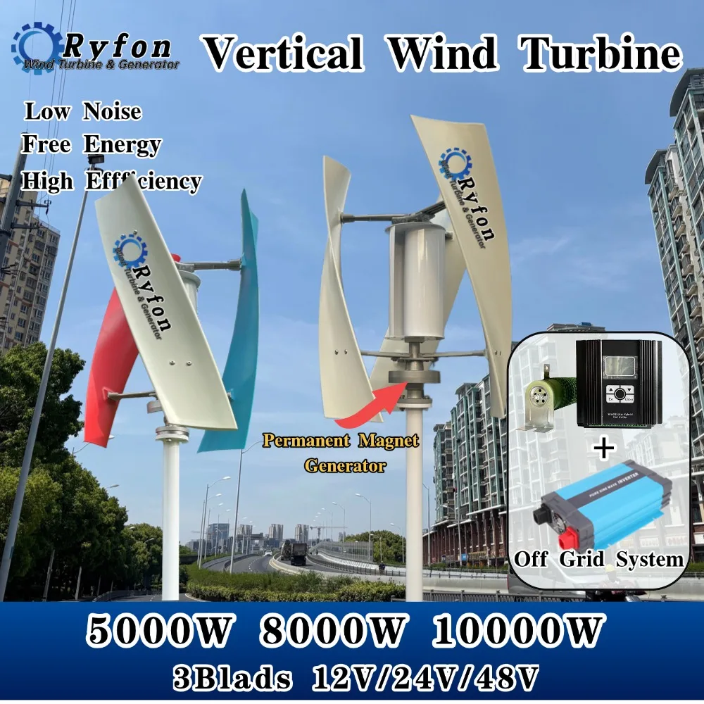 Free Energy 5000W 8KW 10KW 48V 24V Vertical Axis Wind Turbine Permanent Magnet Generator 3Phase Alternator Complete Set For Home