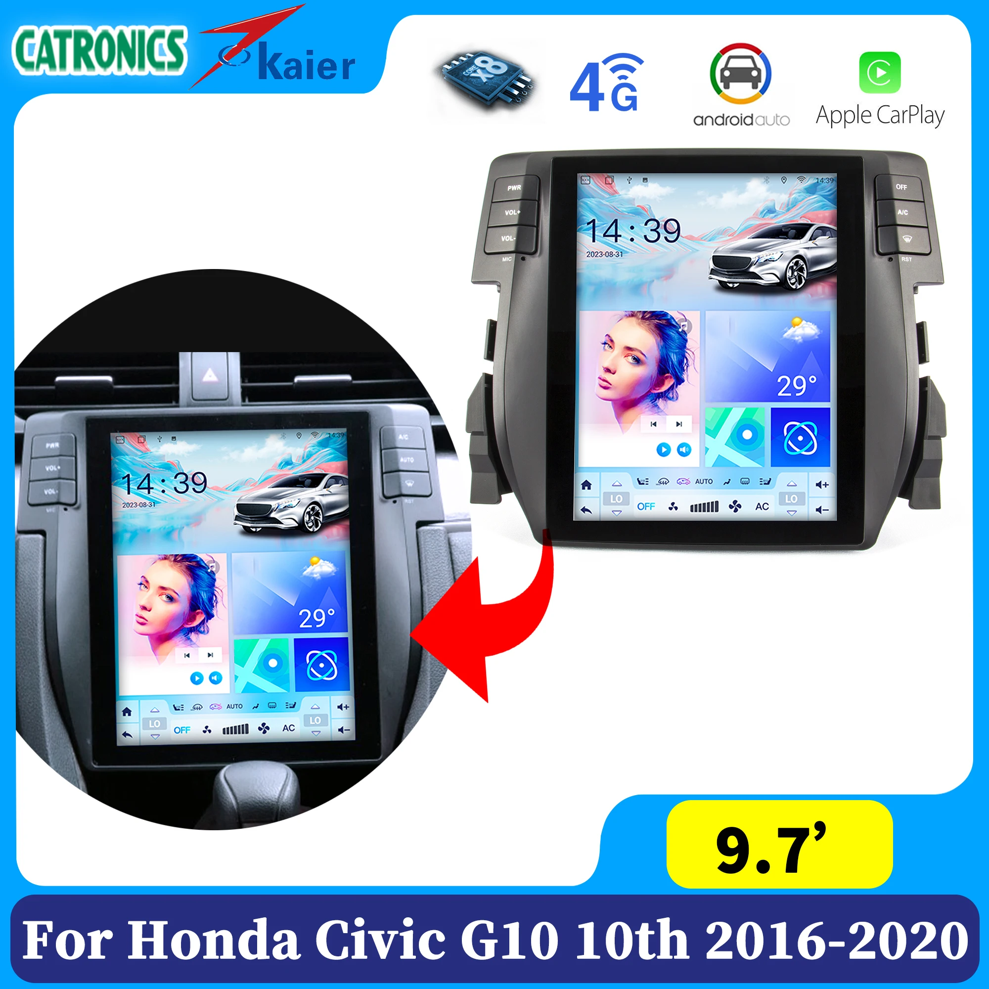 

Central Multimidia for Tesla Honda Civic G10 X 2016 2017 2018 2019 2020 2021 10th Gen Android System Head Unit Screen Carplay