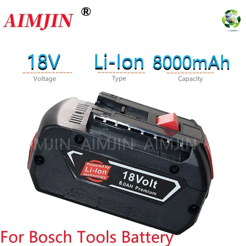 

1-3PSC 18V Battery For Bosch GBA 18V 8.0Ah Lithium BAT609 BAT610G BAT618 BAT618G 17618-01 BAT619G BAT622 SKC181-202L +charger