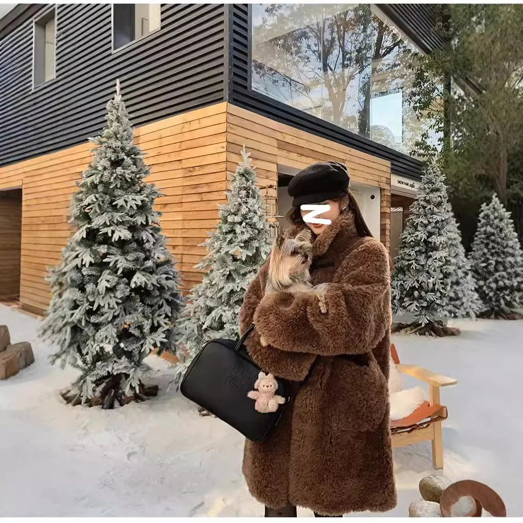 เสื้อโค้ทขนแกะแท้ 100% ติดกระดุมเขาแกะ ยี่ห้อ UMI MAO สำหรับผู้หญิง แบบชิ้นเดียว ความยาวปานกลาง