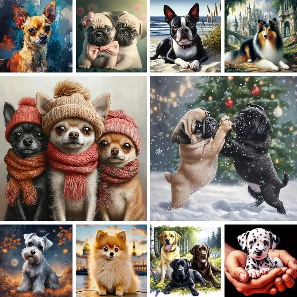 DIY Diamond Painting Full Square Round Drill Dog Pug Schnauzer Chihuahua Dalmatian Rhinestone Picture Mosaic Art Home Decor Gift