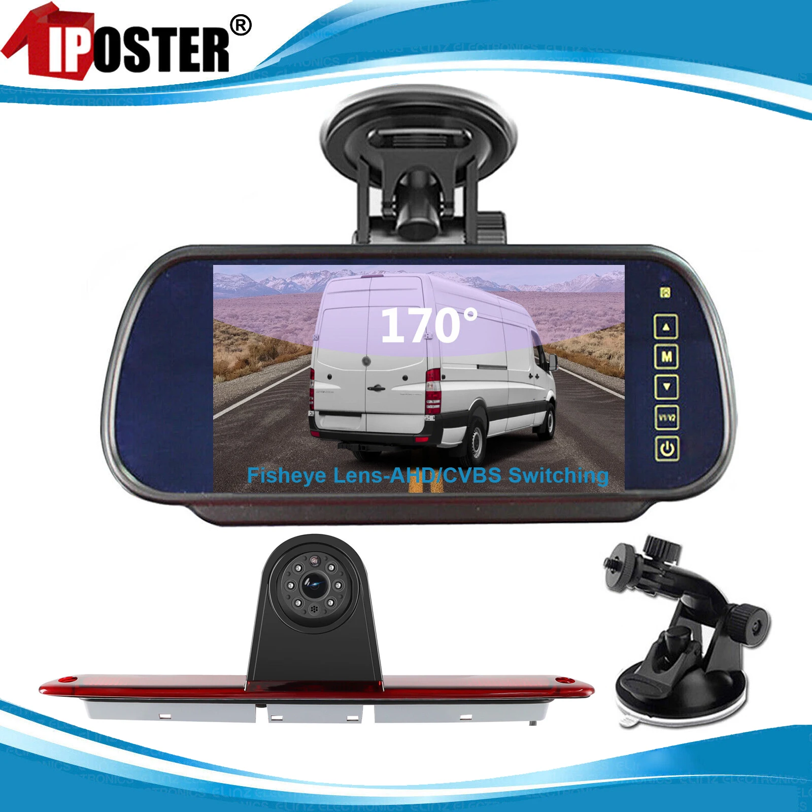 

iPoster 7 Inch Mirror Screen Car Monitor Windscreen Suction+IR Reversing Camera Night Vision Kit For Benz Sprinter & VW Crafter