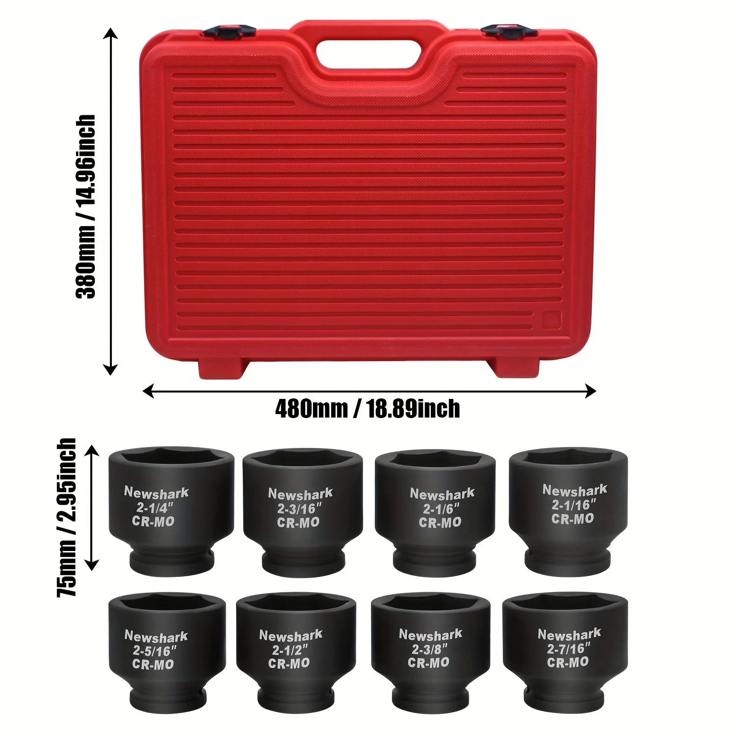 8PCS Jumbo 3/4inch Impact Socket Set, 3/4inch Drive,  SAE Standard Sizes 2-1/16 Inch to 2-1/2 Inch,Chrome-Moly Cr-Mo Steel