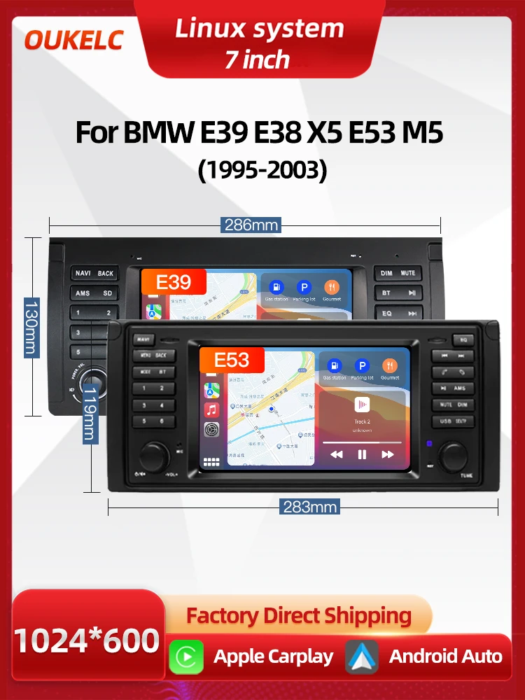 Voor BMW 3 Serie E39 E38 X5 E53 M5 1995-2003 Draadloze Carplay Navigatie Speler Android Auto Radio multimedia BT Auto Linux Systeem - afbeelding 2