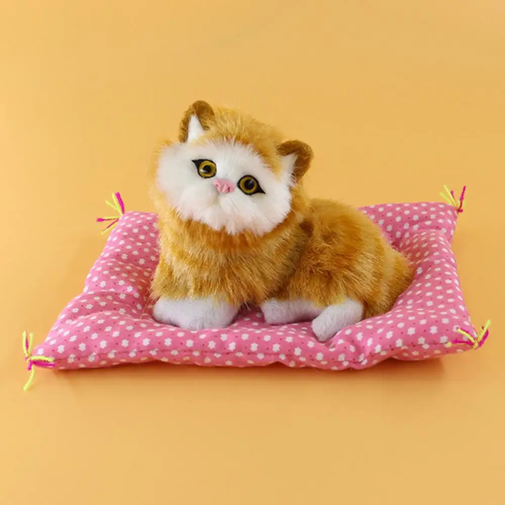 Home Decor Plush Kids Realistic Cute Simulation Cat Kitten Sound Doll Toy with Cat Dolls Table Sleeping Mat Boys Girls Gift