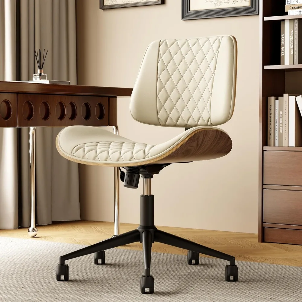 

Настольный стул для домашнего офиса с колесами, офисный стул из искусственной кожи без подлокотников с регулируемой высотой, средняя спинка 360° ° Поворотное компьютерное кресло, Waln