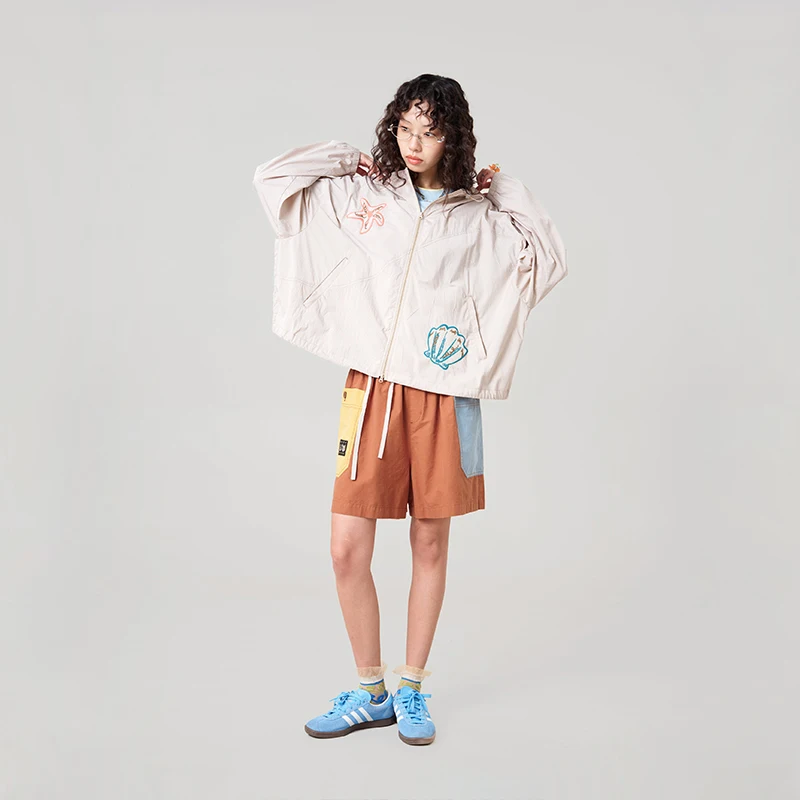 MOVEUP UV Protection Hooded Jacket 2026 Summer New Fun Embroidered Pocket Commuting Loose Sunscreen Jacket For Women 3ELX21503