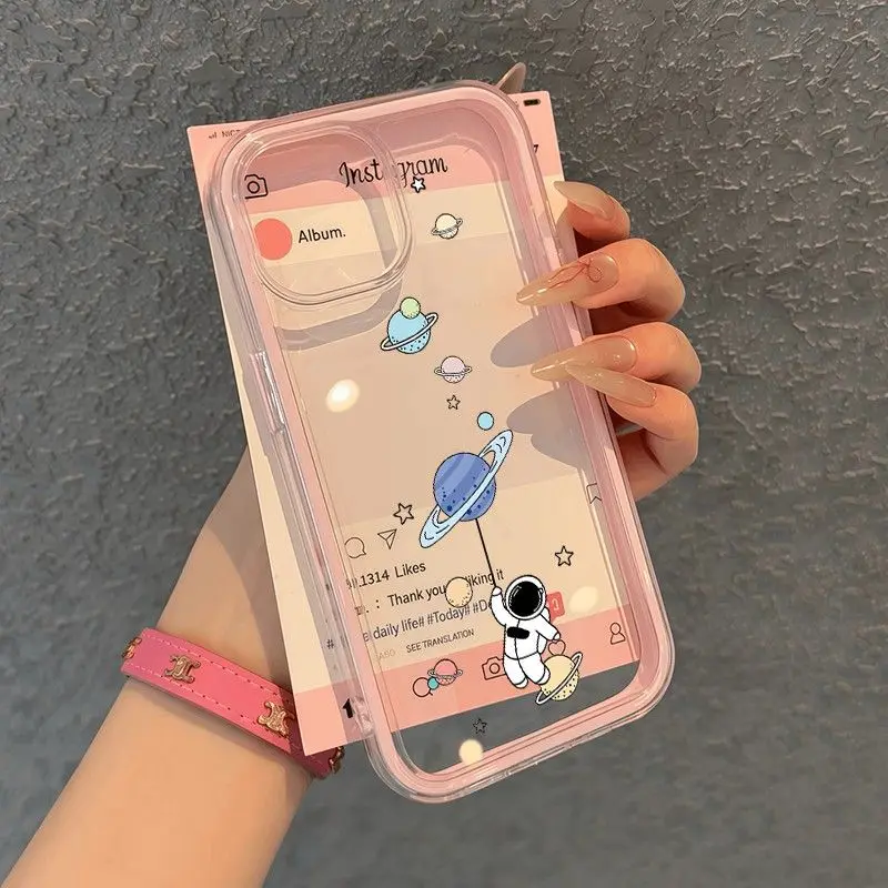 حافظة هاتف لهاتف آيفون 17 اير برو ماكس 16 15 14 13 12 11 Plus X XR حماية كاميرا شفافة ذكر أنثى إطار مزدوج رائد فضاء #4