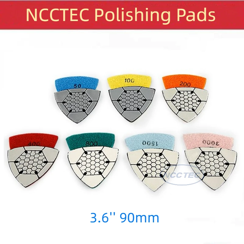 7pcs 3.6'' Dry Triangle Polishing Pad | 90mm soft diamond resin bond Corner Flexible Granite Concrete grinding pad disc disk