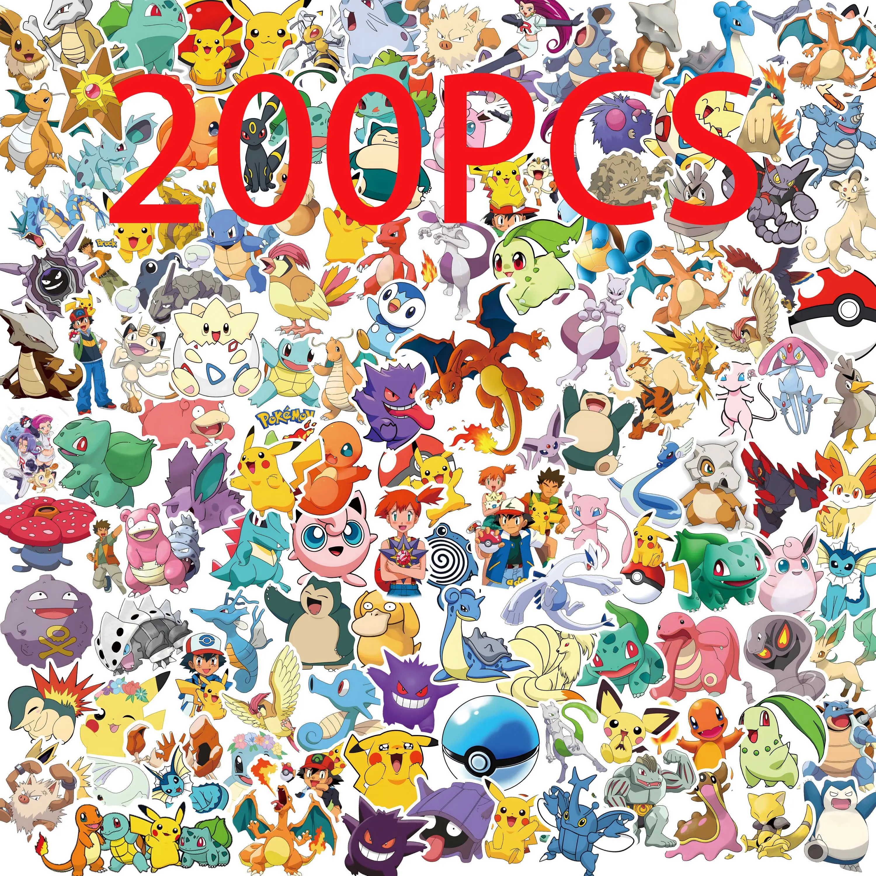 50/100/200pcs Pokemon Anime Stickers Pikachu Kawaii Sticker Laptop Suitcase Skateboard Guitar Phone Cartoon Kid Gift Toys