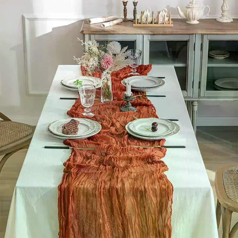 Boho Gauze Table Runner Crinkled: Cheesecloth Wedding Bridal Shower Party Table Decor