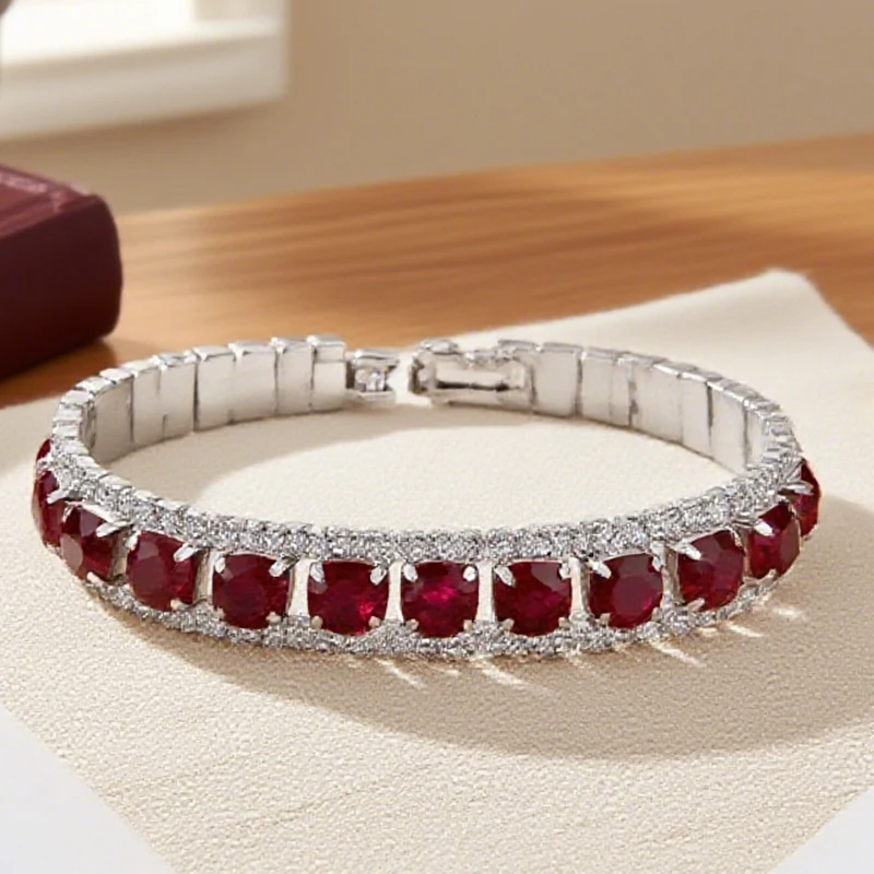 Classic Red Gem Women Bangle&Bracelet 925 Sterling Silver Cubic Zircon Wedding Party Jewelry Wholesale