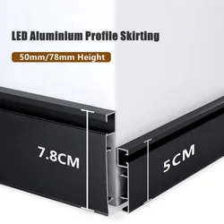 LED Aluminium Profile Baseboard 50/78mm 0.5M/1M Customized Hard Bar Light Suface Mounted Skirting Channel Linear Led lights