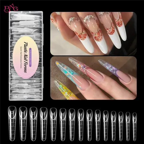 BNG 3D Reverse French Dual Form 15 Sizes 120Pcs Smart Zone French Molds Long Stiletto Almond Coffin Nail Dual Forms for Pros