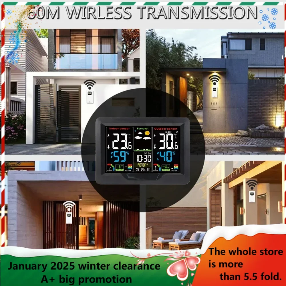 

New color screen weather clock indoor comfort detection wireless sensor alarm clock weather forecast weather station USB Clocks