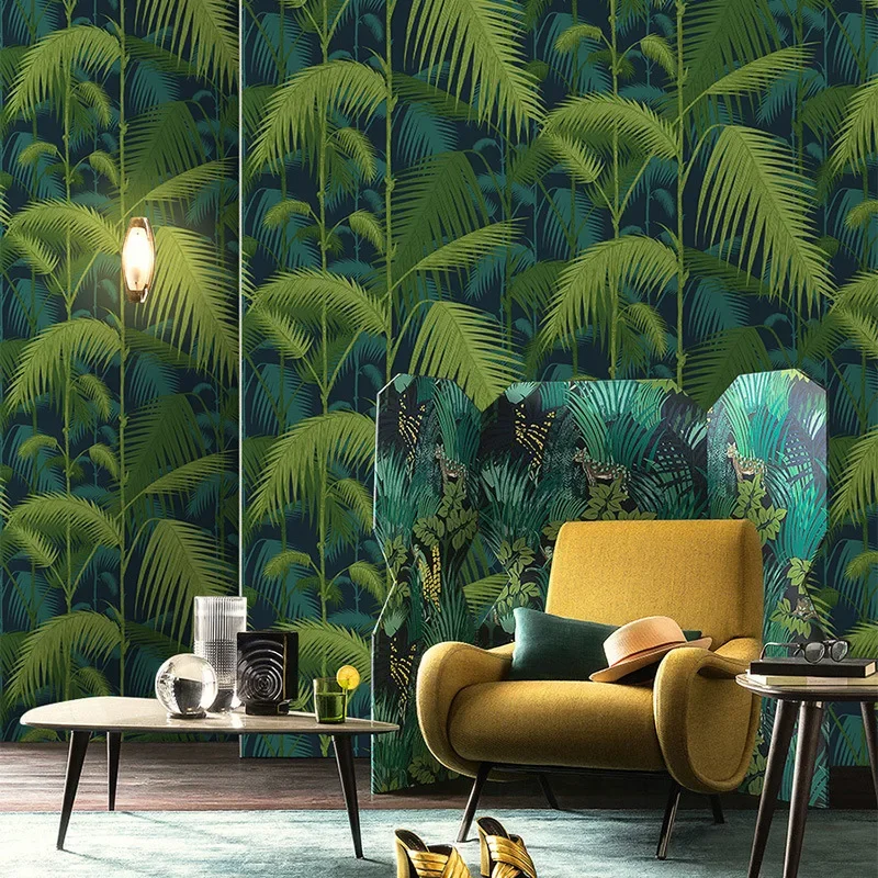 Nordic Wind Green Wallpaper Southeast Asia Plantain Leaf Rainforest Living Room Restaurant Hotel Background Wallpape