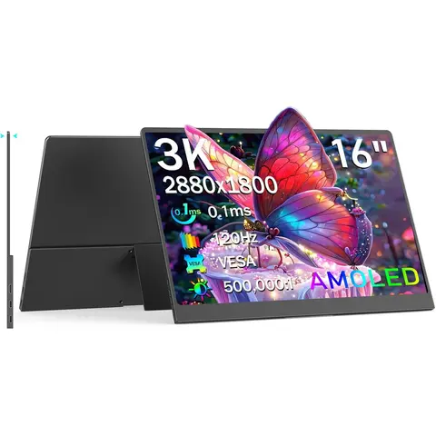 16 inch 3K AMOLED Monitor Portable OLED Screen 2880x1800 120Hz 16:10 Ratio 100%DCI-P3 Gaming Display for Laptop Mobile PC Switch