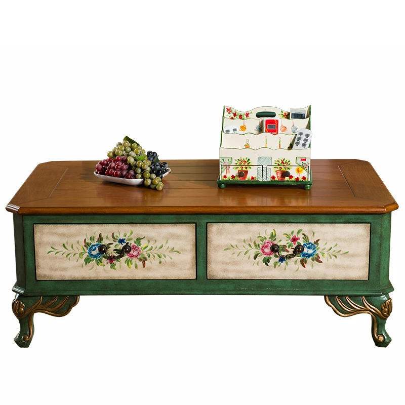 Cuatro mesas de centro, muebles de almacenamiento rectangulares pintados antiguos para sala de estar, café de almacenamiento americano