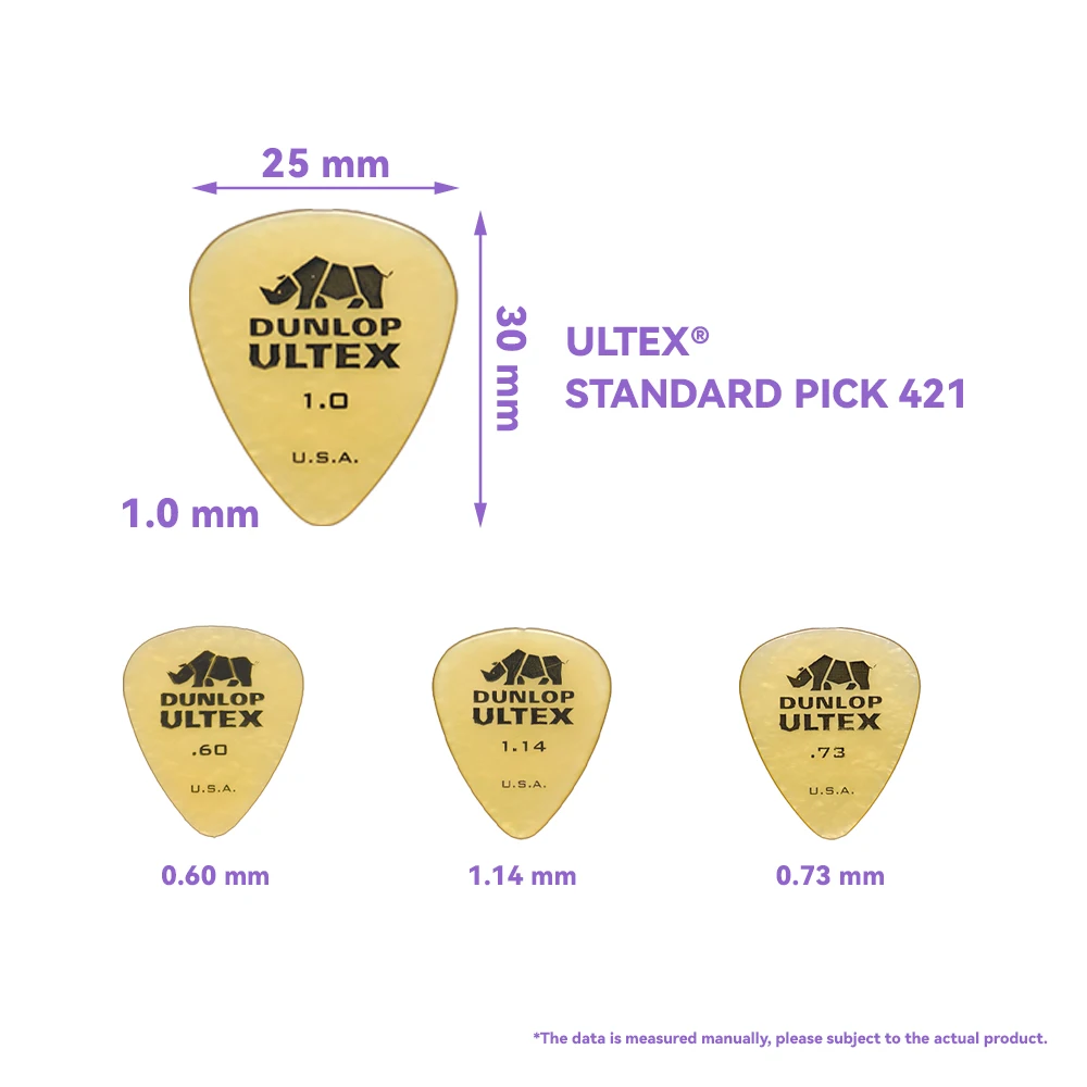 Dunlop 421R Ultex Standard Guitar Picks 6 Pack 0.6/0.73/1.0/1.14mm Mixed Thickness for Acoustic Electric Bass Guitar