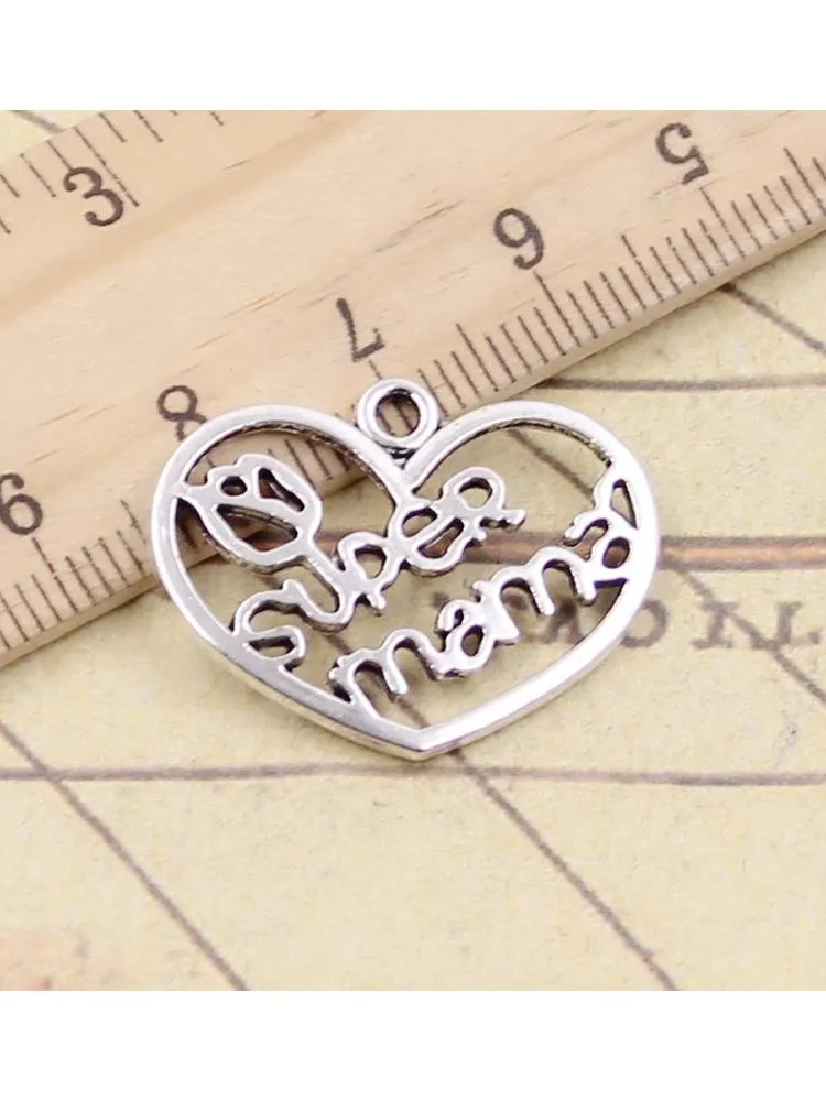 10 sztuk Charms serce Super Mama 20x26mm tybetański srebrny kolor zawieszki antyczne tworzenia biżuterii DIY Handmade Craft — zdjęcie 2