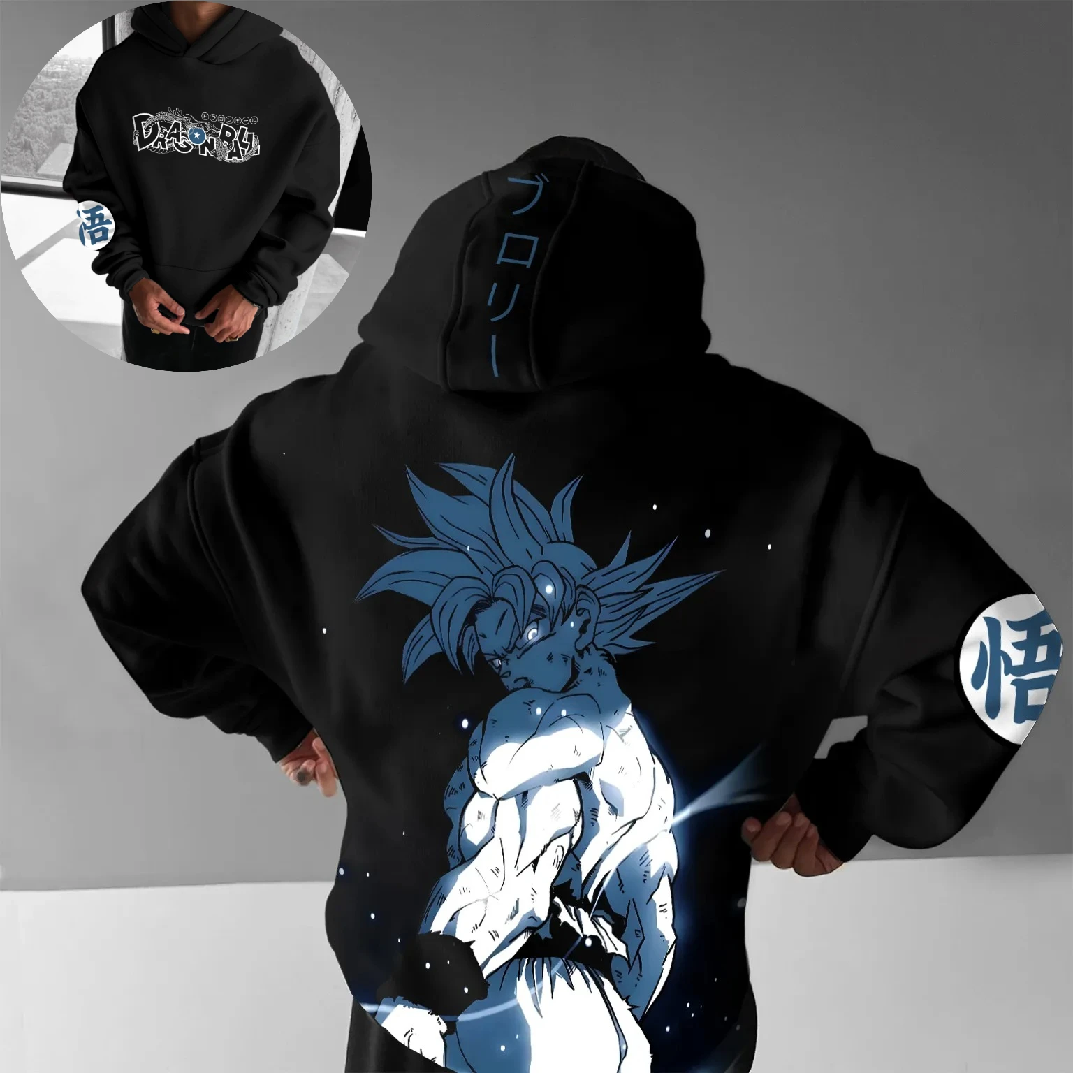 

Dragon Ball Z Broly Goku Super Saiyan Blue Energy Аниме Толстовка Мужская Черная Назад Принт Японский Рукав Тексту Уличная Мода