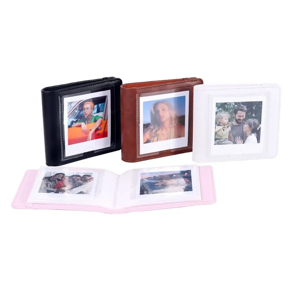 PU Leather 4 Inch Photo Album 28 Pockets Front Display Window Instant Photo Album Stitched Edges for Fujifilm Instax Square SQ