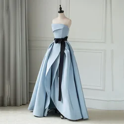 Elegant Blue Prom Dresses for Women Chic Strapless Sleeveless Pleat A-Line Gowns Fashion Floor Length Evening Party Dresses