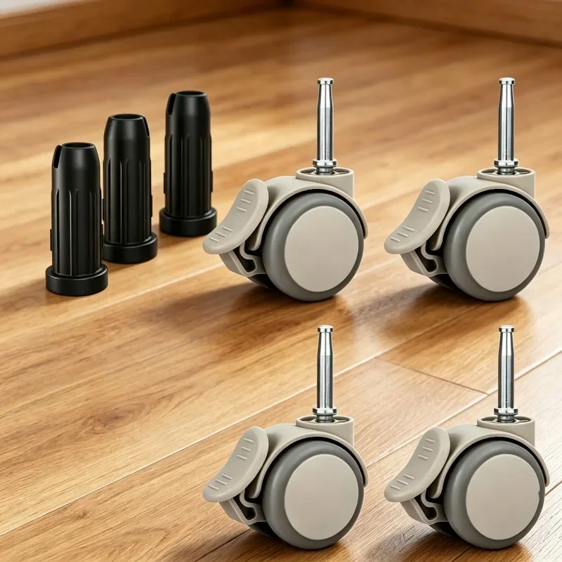 4 Pcs  2‘’ Caster 14/16/19/22/25mm Round Tube Universal Wheel Crib Silent Shelf Pulley Plug-in Stainless Steel Accessories 120KG