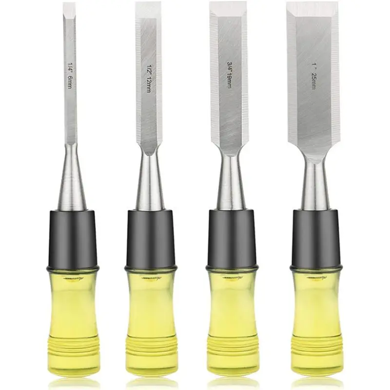 AB11-4Pcs Wood Chisel Set For Woodworking, CR-V Steel Beveled Edge Blade, PVC High Impact Handle Wood Chisel