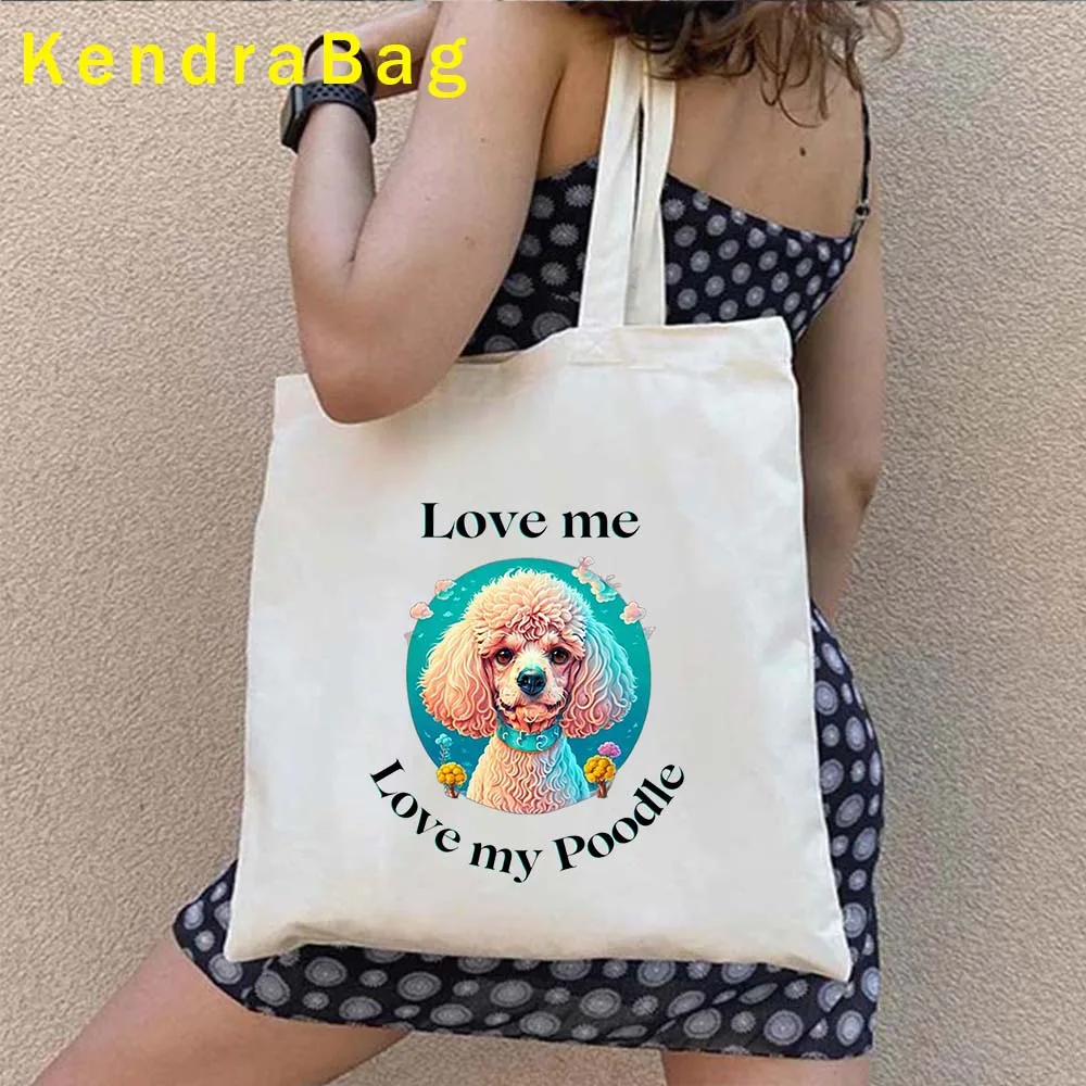 Funny Poodle Dog Lover Silhouette Christmas Cute Gifts Animal Doodle Groodle Dog Canvas Shoulder Tote Bag Shopper Cotton Handbag