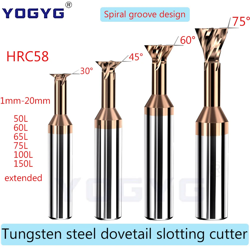 

HRC58 Carbide Dovetail Milling Cutter 30 45 60 75 Degree 1-20 mm 150L Tungsten Steel End Mills Chamfer Milling Cutters For Steel