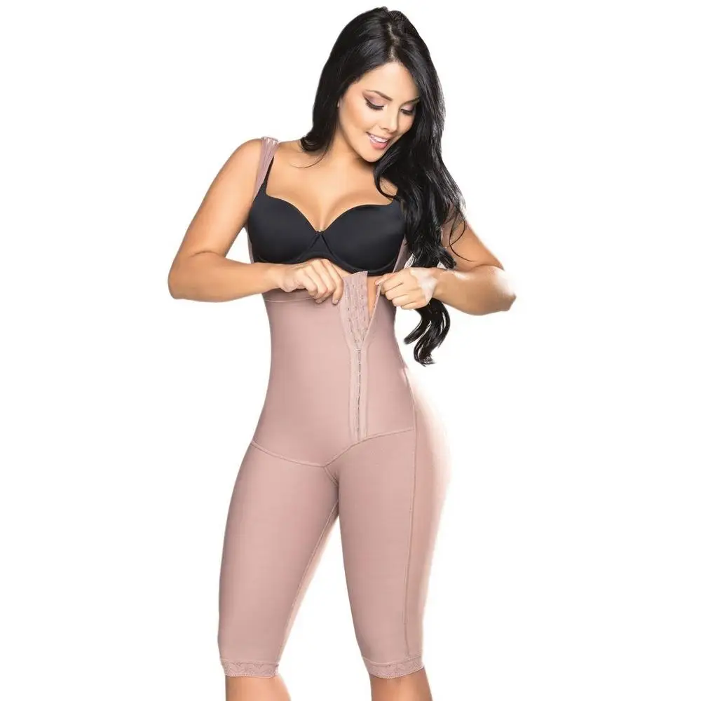 Women Body Shaper Binder Open Chest Sleeveless Bodysuits Knee Length Pants Side Hook and Eye Flat Stomach Rosybrown Shapewear