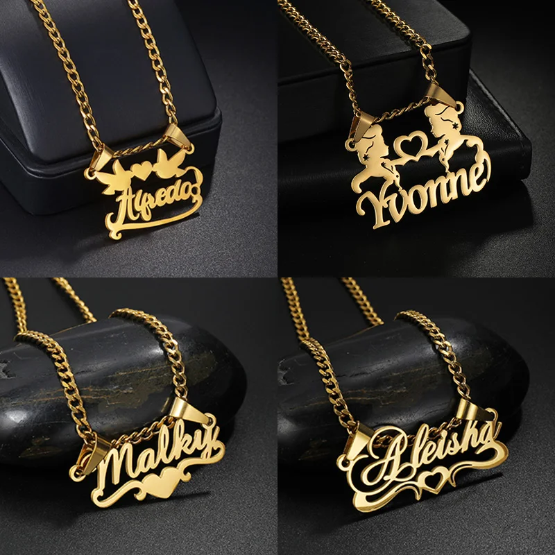 

Customized Name Necklace Stainless Steel For Women Men Personalized Nameplate With Two Hole Chain Pendant Birthday Jewelry Gifts