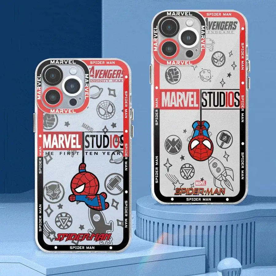 

Marvel Cartoon Spider Man Phone Case for iPhone 16 15 Plus 12 Pro SE 7 8 13 Mini XS Max 14 Pro Max XR 11 Soft Cover