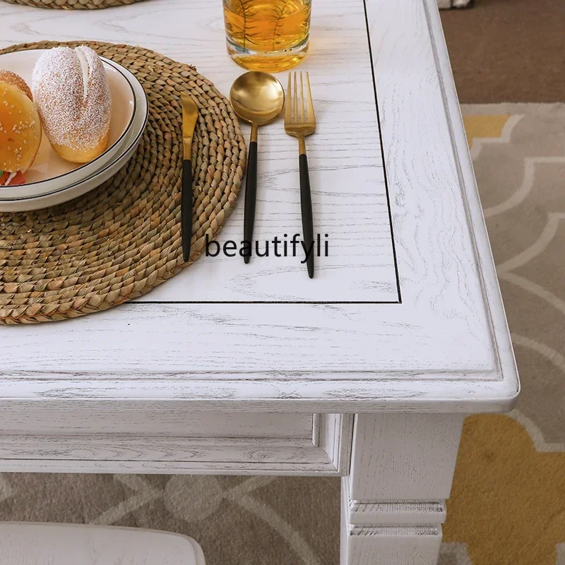 American solid wood dining table simple restaurant 1.2 rice table 1.5 retro old ash wood furniture