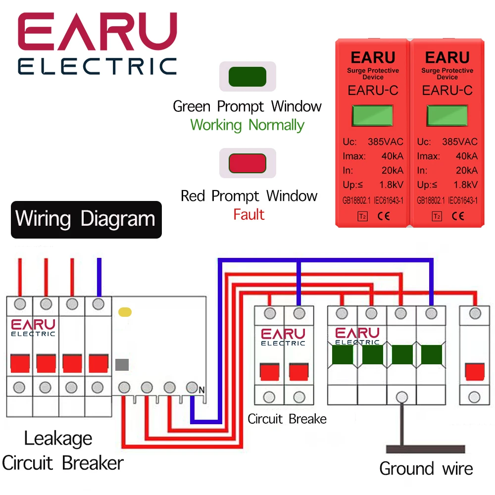 1pc AC SPD 1P 2P 3P 4P 20~40KA 30KA~60KA 385V House Lightning Surge Protector Protective Low-voltage Arrester Device OEM Factory