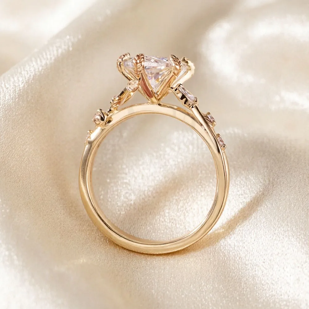 CxsJeremy 3ct Lab Grown Diamond Ring Marquise Cut 14K Gold Vine Leaf Engagement Wedding Rings for Women Luxury Bridal Jewelry view 3