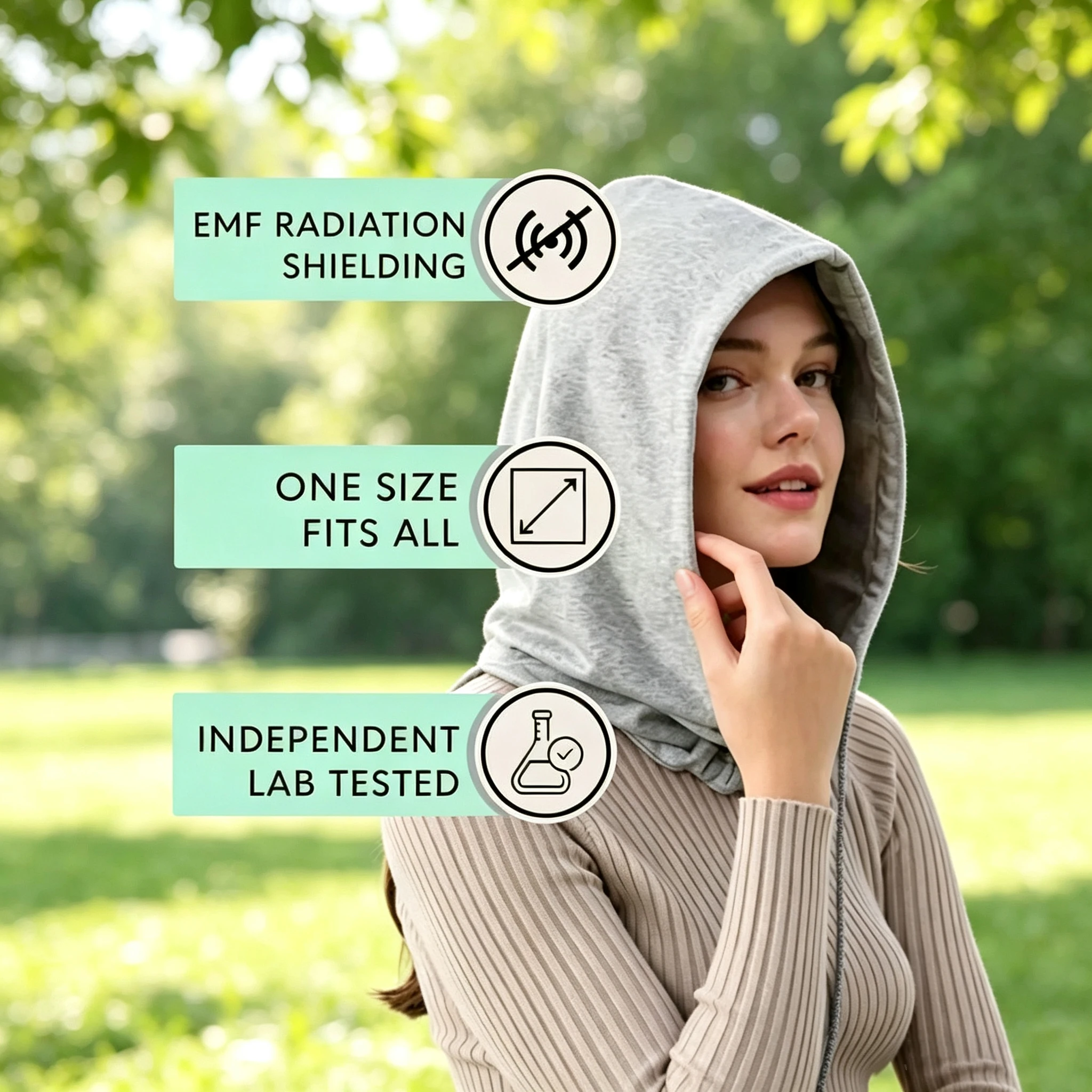 EMF Protection Hood Faraday Hat, 5G Blocking, RF Shielding, WiFi Shield, Brain Coat, Black