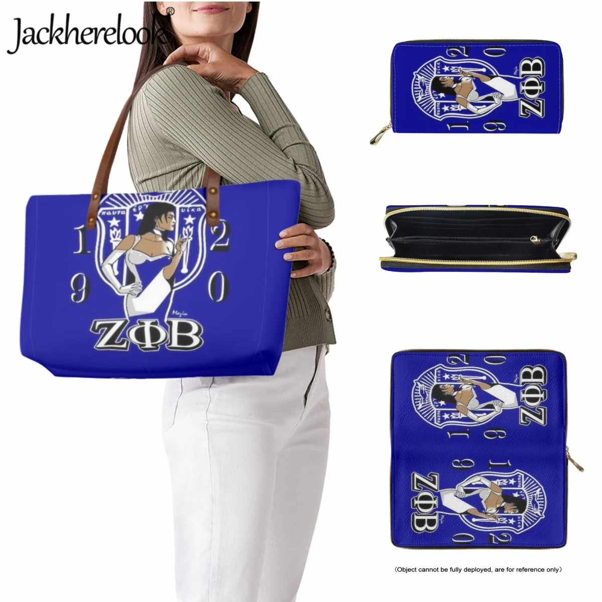 Jackherelook Fashion New Zeta Phi Beta Sorority 1920 Design Ladies Handbag Set Classic Shopping Shoulder Bag PU Wallet 2pcs