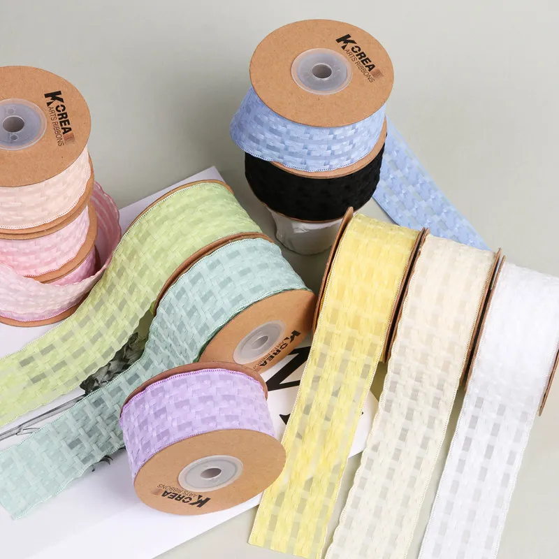 9-10 Yards 38mm Weaving Through Yarn Macaron Ribbon Horizontal DIY Make Bowknots Kids Hair Accessories Material Handmade Carfts