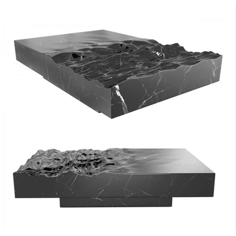 Marble base center coffee table Rectangle stone glass fiber white black marble center coffee table